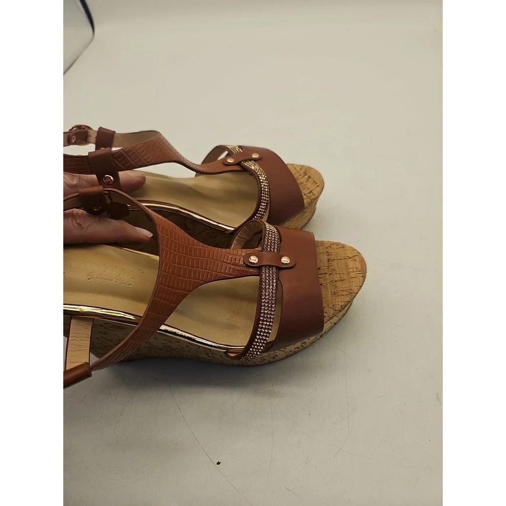 Extreme 90s Eddie Marc‎ Chunky Platform Wedge Peep Toe Slingback Shoes Sz 8